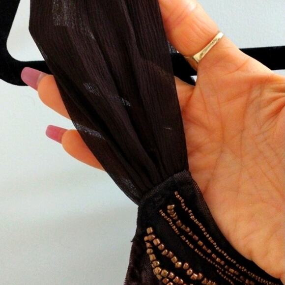 Y2K BCBGMaxAzria Crushed Velvet Top Sz M Brown Beaded Camisole Boho Festival VNT - Picture 10 of 16